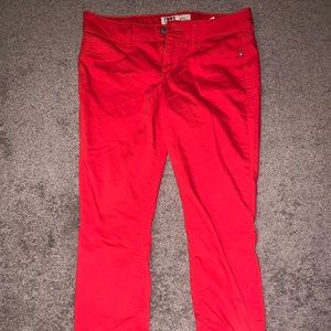 Red low rise skinny jeans